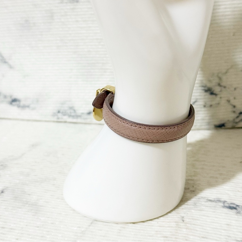 Prada Saffiano Leather Bracelet (Taupe with Gold Toned Hardware, Adjustable) - Picture 10 of 14